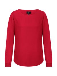 Damen Chiffon-Bluse Langarm Regular Fit in rot, mit Rundhalsausschnitt und schmaler Manschette